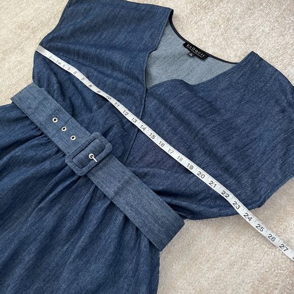 Eloquii Blue Faux Wrap Cotton Denim Sleeveless Summer Dress With Pockets 14 - Picture 7 of 9